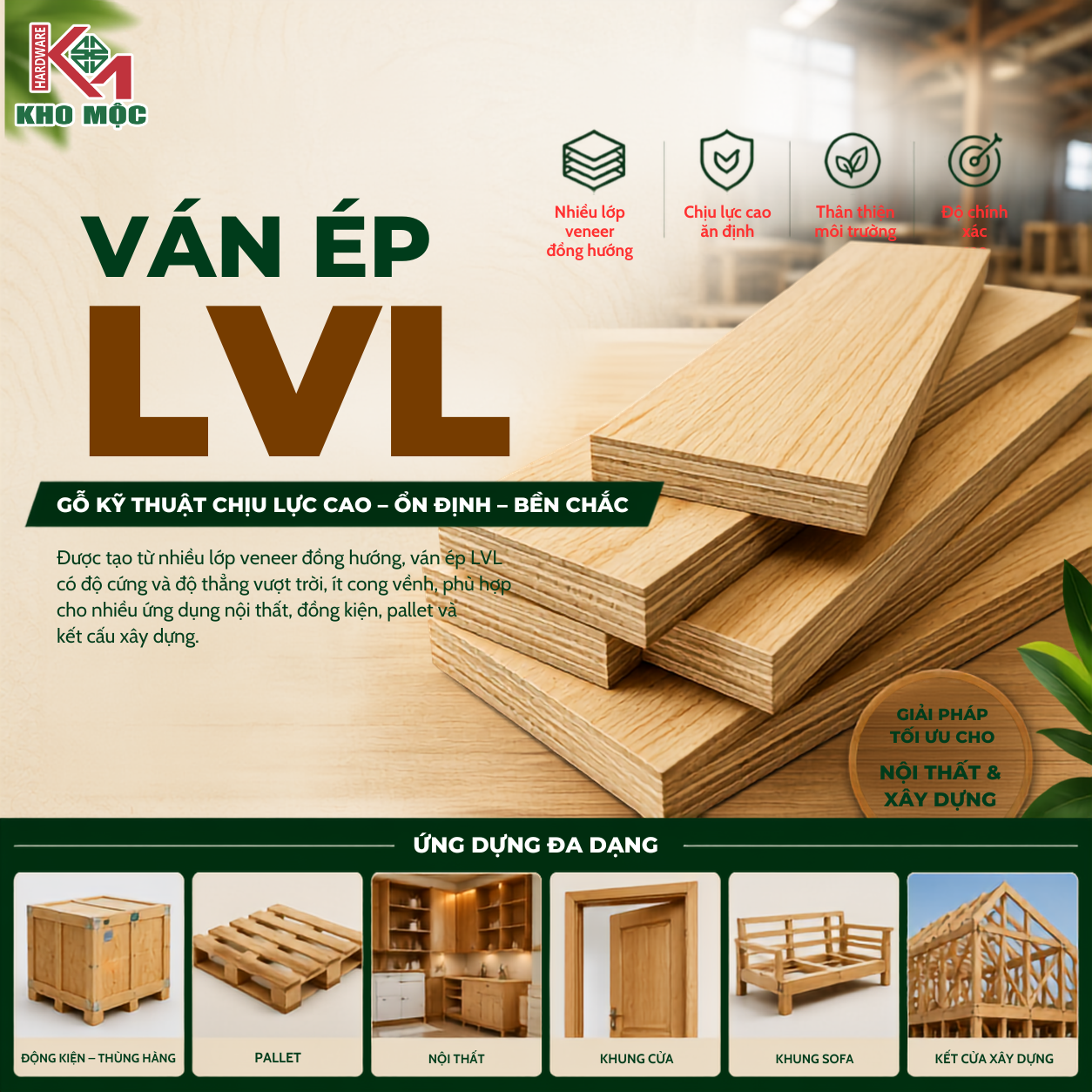 Ván Ép LVL – Gỗ Kỹ Thuật Chịu Lực Cao, Ổn Định Và Đa Dụng