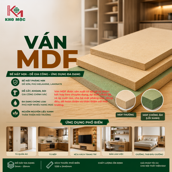 Ván MDF – Vật Liệu Gỗ Công Nghiệp Phổ Biến Cho Nội Thất Hiện Đại